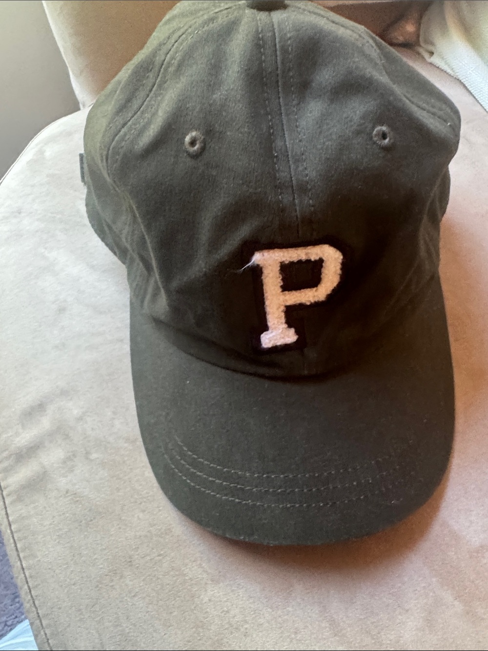 PINK Victoria's Secret Dark Olive Cap with White P Patch